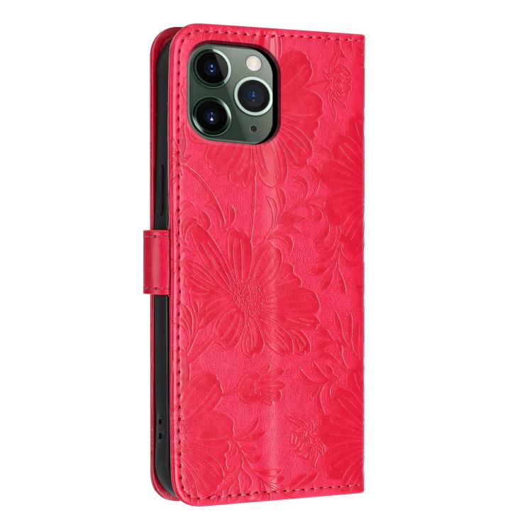 For iPhone 11 Pro Max Sunflower Embossed Vegan Leather Phone Case with Small Black Rope