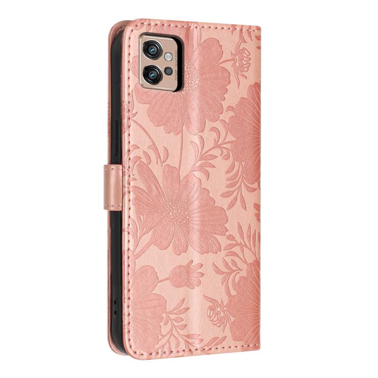 For Motorola Moto G32 Sunflower Embossed Vegan Leather Phone Case with Small Black Rope