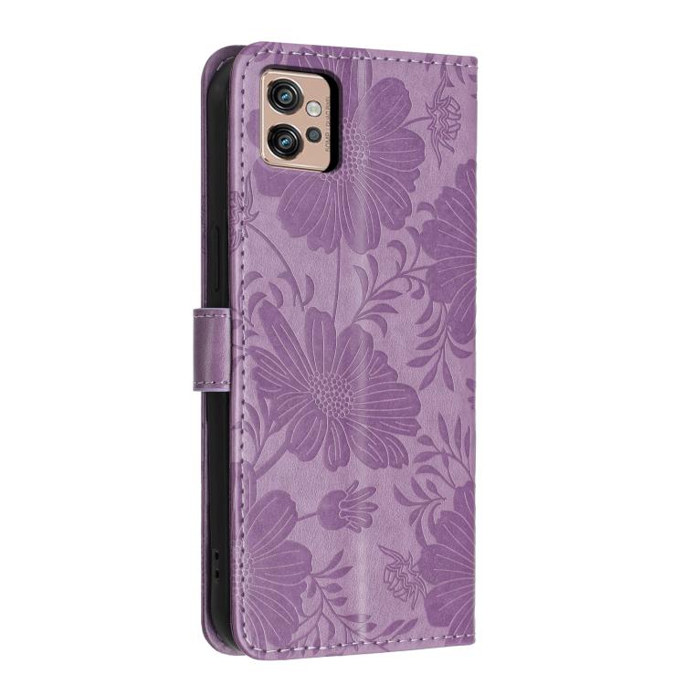 For Motorola Moto G32 Sunflower Embossed Vegan Leather Phone Case with Small Black Rope