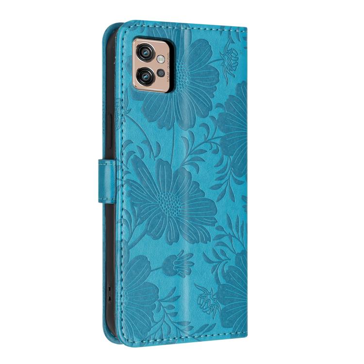 For Motorola Moto G32 Sunflower Embossed Vegan Leather Phone Case with Small Black Rope