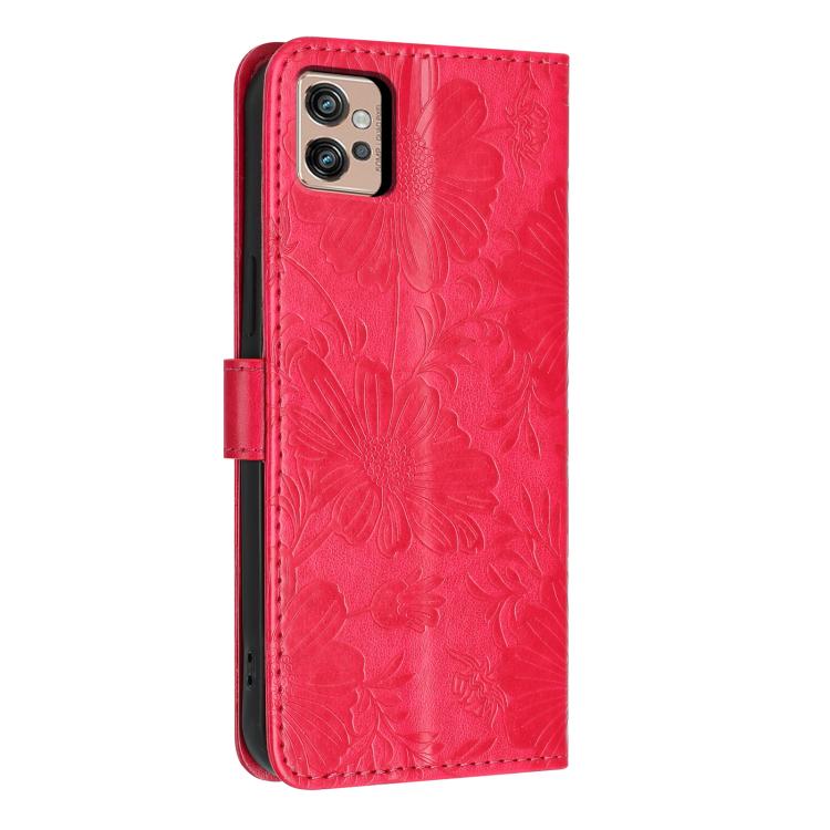 For Motorola Moto G32 Sunflower Embossed Vegan Leather Phone Case with Small Black Rope