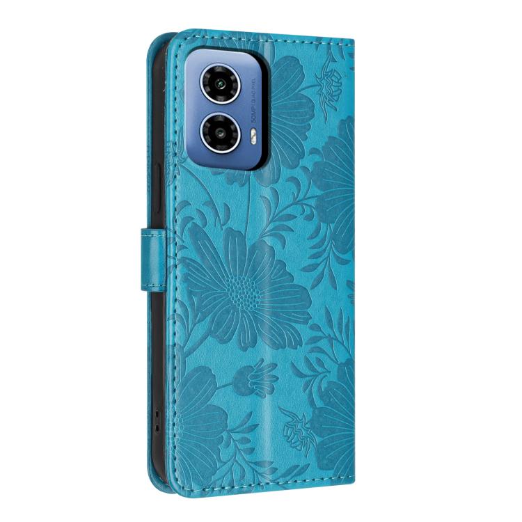 For Motorola Moto G34 Sunflower Embossed Vegan Leather Phone Case with Small Black Rope