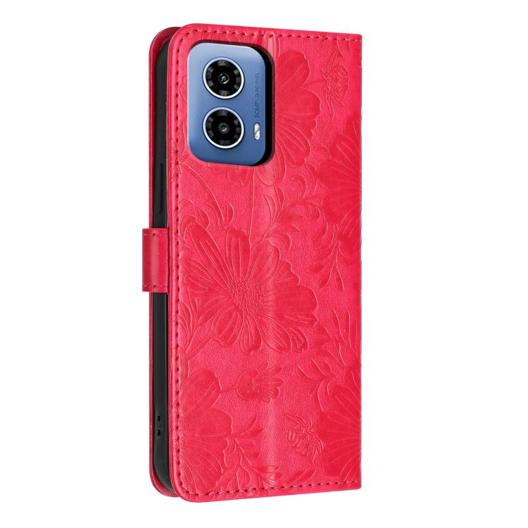 For Motorola Moto G34 Sunflower Embossed Vegan Leather Phone Case with Small Black Rope