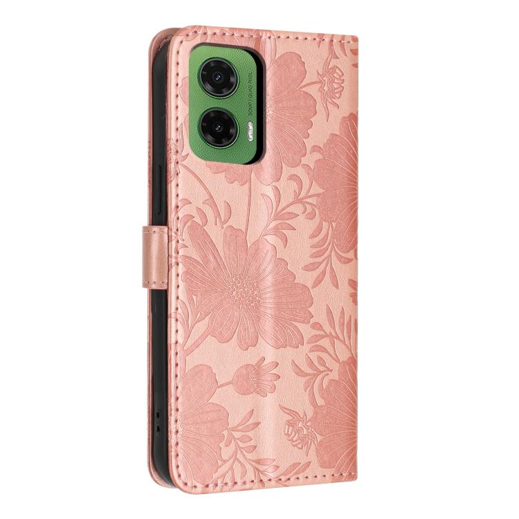 For Motorola Moto G35 Sunflower Embossed Vegan Leather Phone Case with Small Black Rope