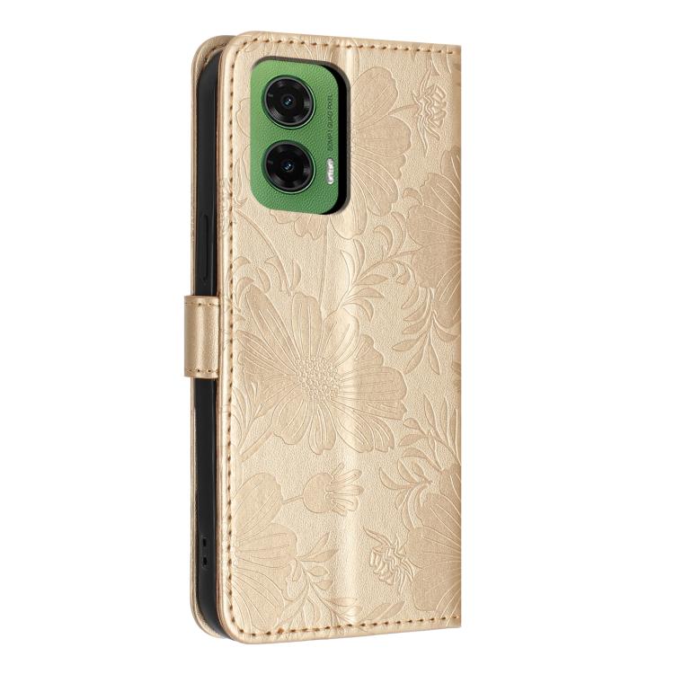 For Motorola Moto G35 Sunflower Embossed Vegan Leather Phone Case with Small Black Rope