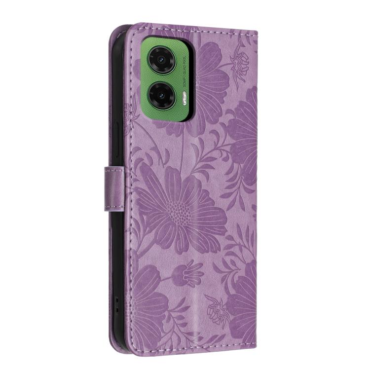 For Motorola Moto G35 Sunflower Embossed Vegan Leather Phone Case with Small Black Rope