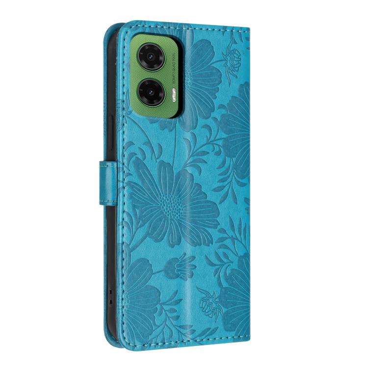For Motorola Moto G35 Sunflower Embossed Vegan Leather Phone Case with Small Black Rope