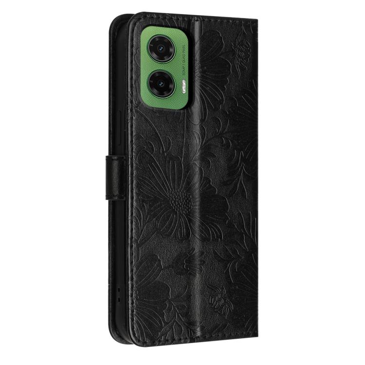 For Motorola Moto G35 Sunflower Embossed Vegan Leather Phone Case with Small Black Rope