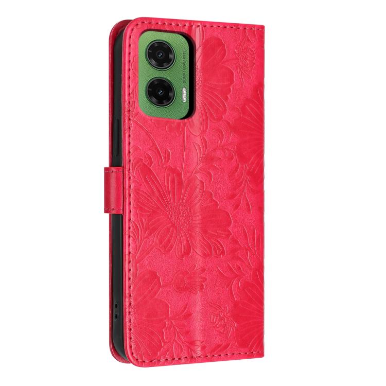 For Motorola Moto G35 Sunflower Embossed Vegan Leather Phone Case with Small Black Rope