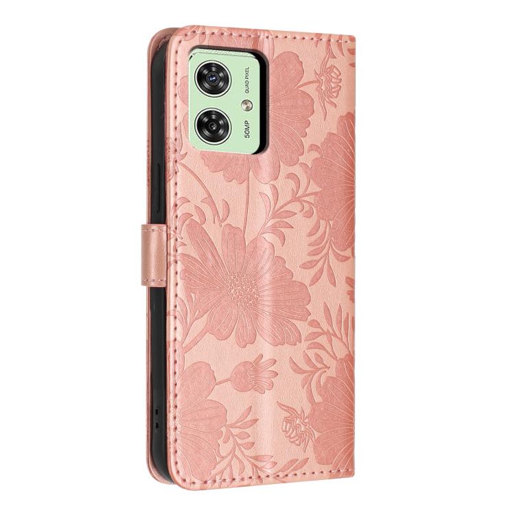 For Motorola Moto G54 Sunflower Embossed Vegan Leather Phone Case with Small Black Rope