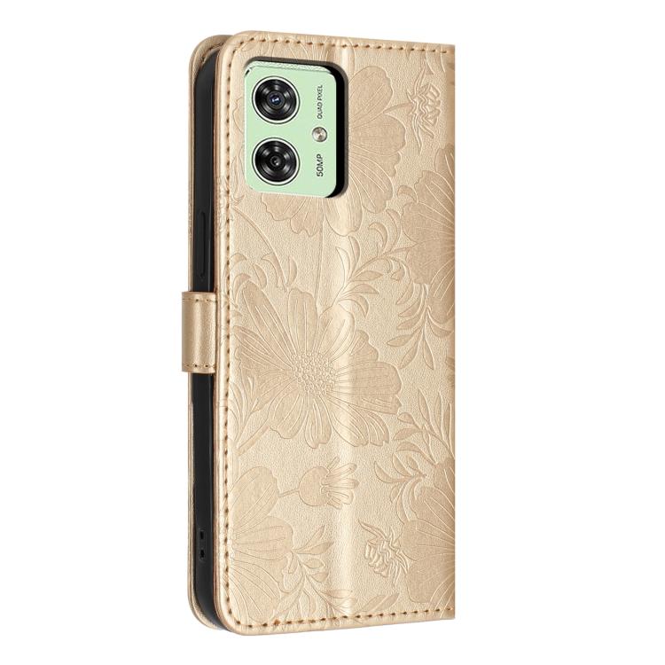 For Motorola Moto G54 Sunflower Embossed Vegan Leather Phone Case with Small Black Rope