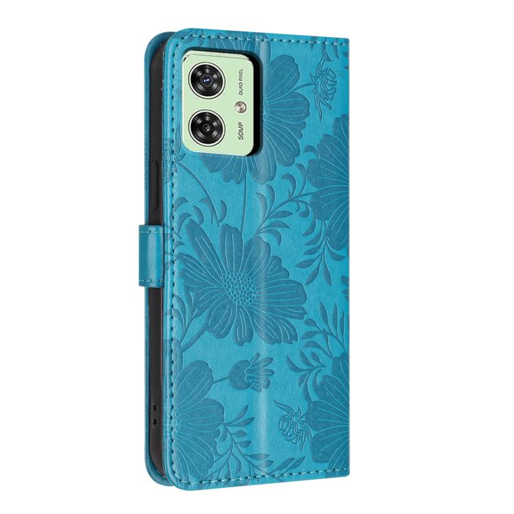 For Motorola Moto G54 Sunflower Embossed Vegan Leather Phone Case with Small Black Rope