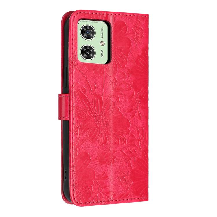 For Motorola Moto G54 Sunflower Embossed Vegan Leather Phone Case with Small Black Rope
