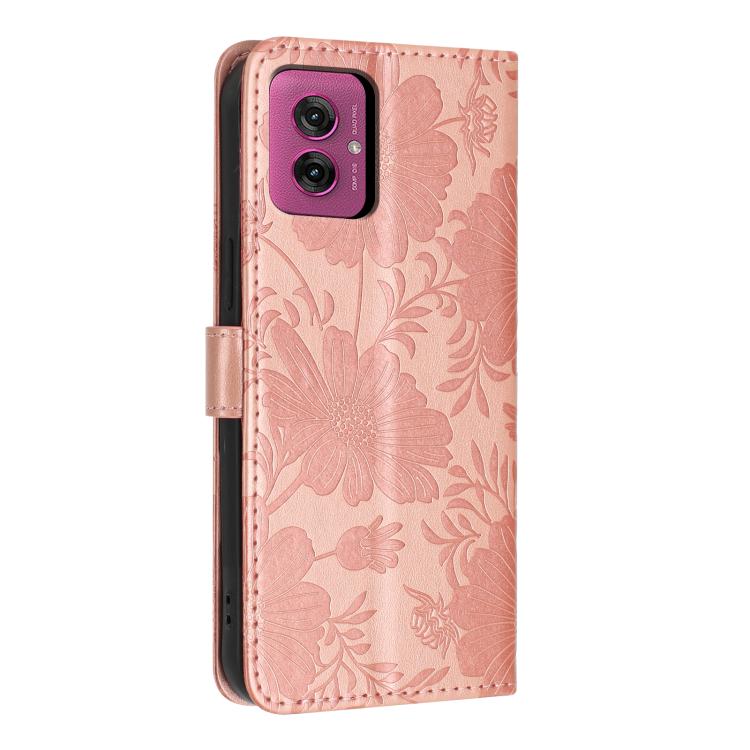 For Motorola Moto G55 Sunflower Embossed Vegan Leather Phone Case with Small Black Rope