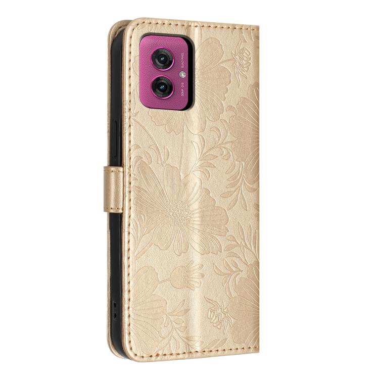 For Motorola Moto G55 Sunflower Embossed Vegan Leather Phone Case with Small Black Rope