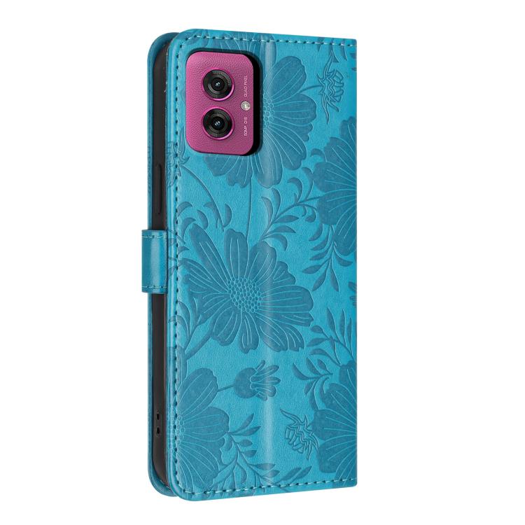 For Motorola Moto G55 Sunflower Embossed Vegan Leather Phone Case with Small Black Rope