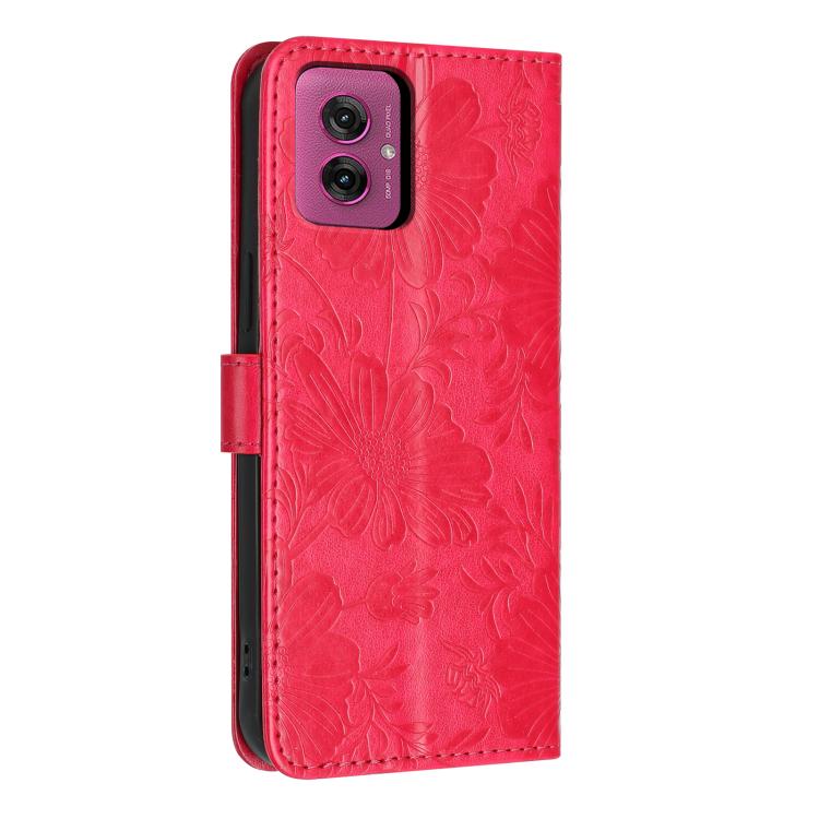 For Motorola Moto G55 Sunflower Embossed Vegan Leather Phone Case with Small Black Rope