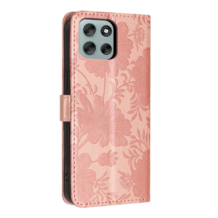 For Motorola Moto G56 5G Sunflower Embossed Vegan Leather Phone Case with Small Black Rope