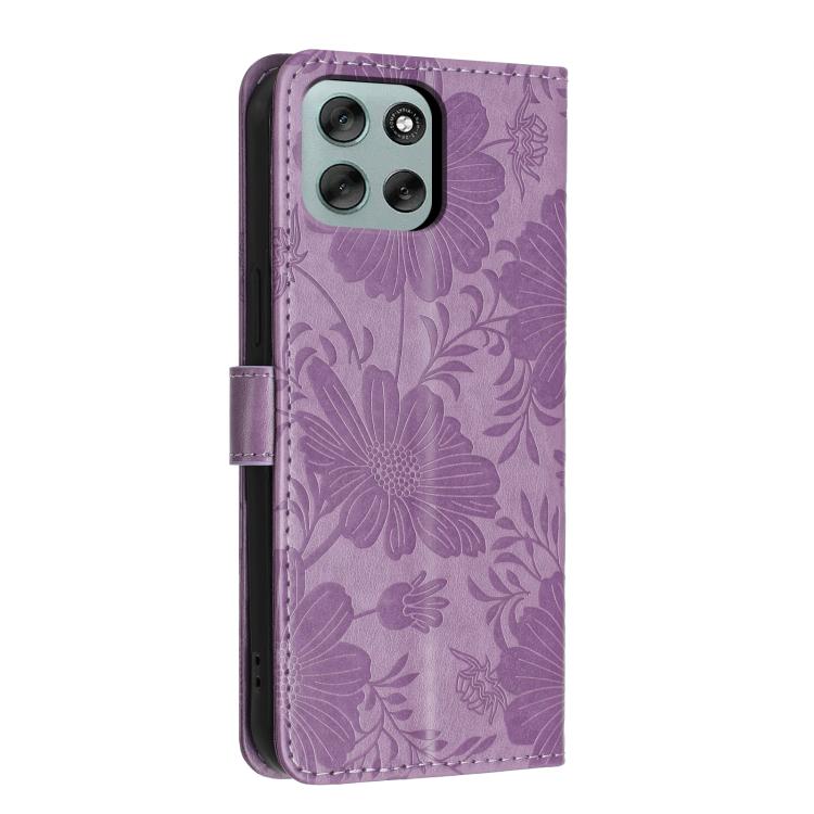 For Motorola Moto G56 5G Sunflower Embossed Vegan Leather Phone Case with Small Black Rope