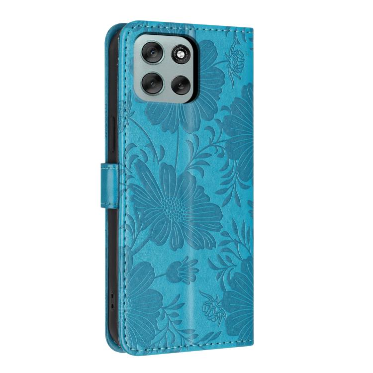 For Motorola Moto G56 5G Sunflower Embossed Vegan Leather Phone Case with Small Black Rope