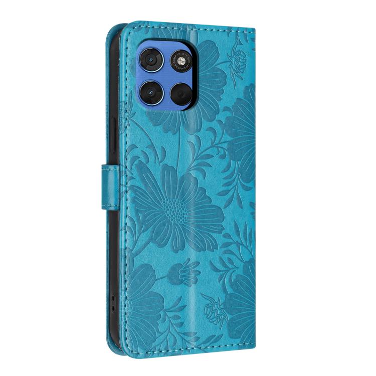 For Motorola Moto G57 5G Sunflower Embossed Vegan Leather Phone Case with Small Black Rope