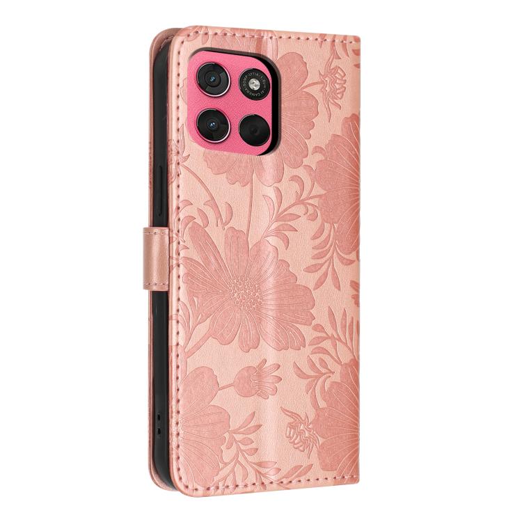 For Motorola Moto G57 Power 5G Sunflower Embossed Vegan Leather Phone Case with Small Black Rope