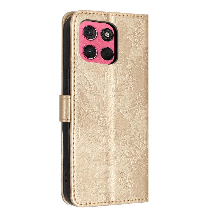For Motorola Moto G57 Power 5G Sunflower Embossed Vegan Leather Phone Case with Small Black Rope