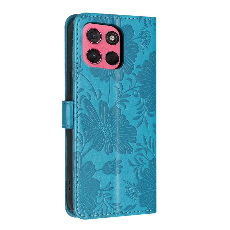 For Motorola Moto G57 Power 5G Sunflower Embossed Vegan Leather Phone Case with Small Black Rope