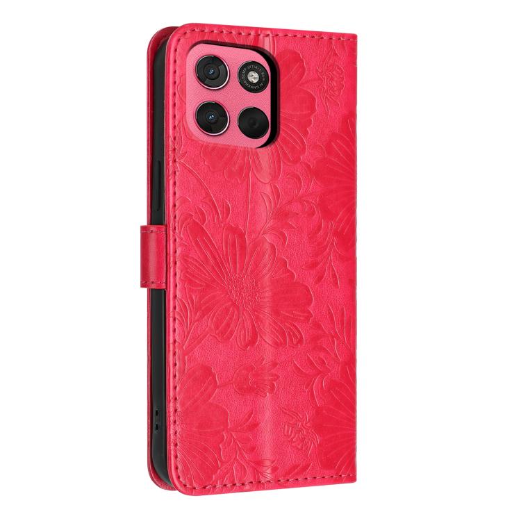 For Motorola Moto G57 Power 5G Sunflower Embossed Vegan Leather Phone Case with Small Black Rope