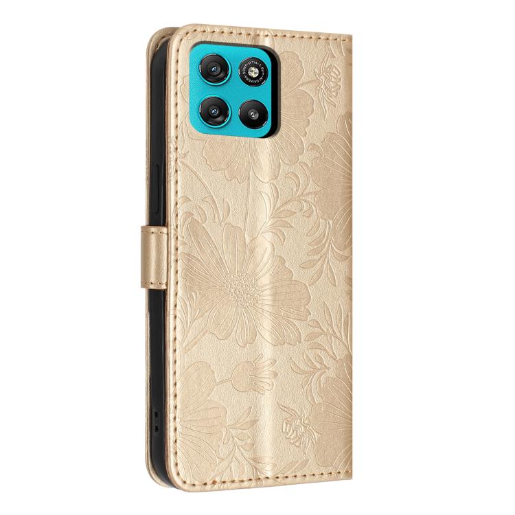 For Motorola Moto G67 Power 5G Sunflower Embossed Vegan Leather Phone Case with Small Black Rope