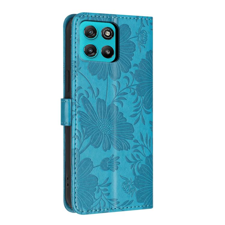 For Motorola Moto G67 Power 5G Sunflower Embossed Vegan Leather Phone Case with Small Black Rope