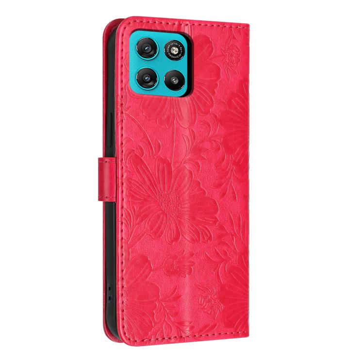 For Motorola Moto G67 Power 5G Sunflower Embossed Vegan Leather Phone Case with Small Black Rope