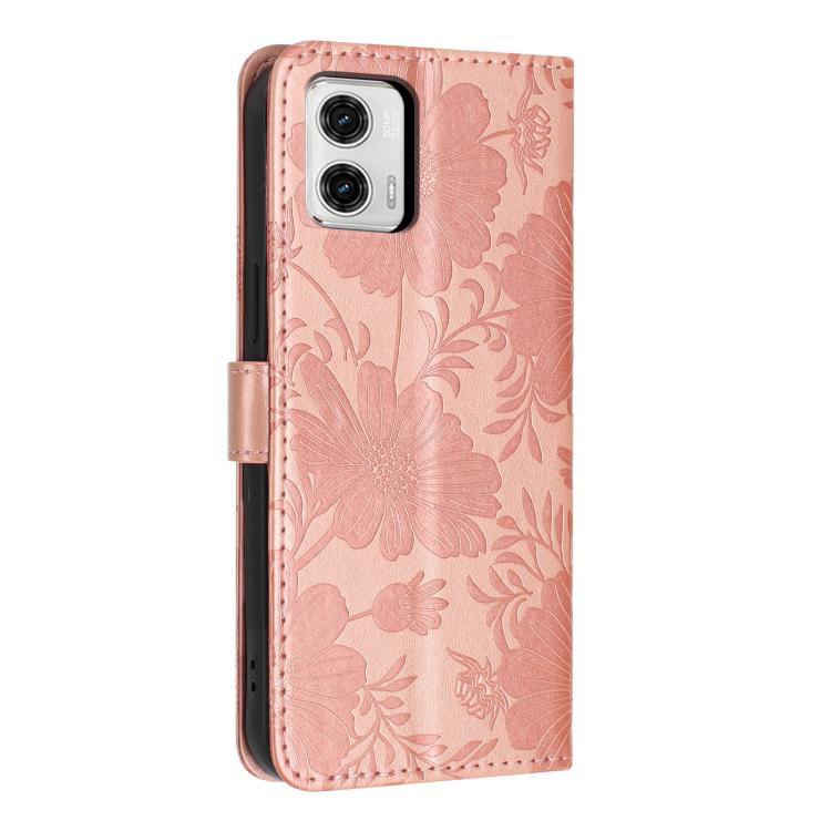 For Motorola Moto G73 Sunflower Embossed Vegan Leather Phone Case with Small Black Rope