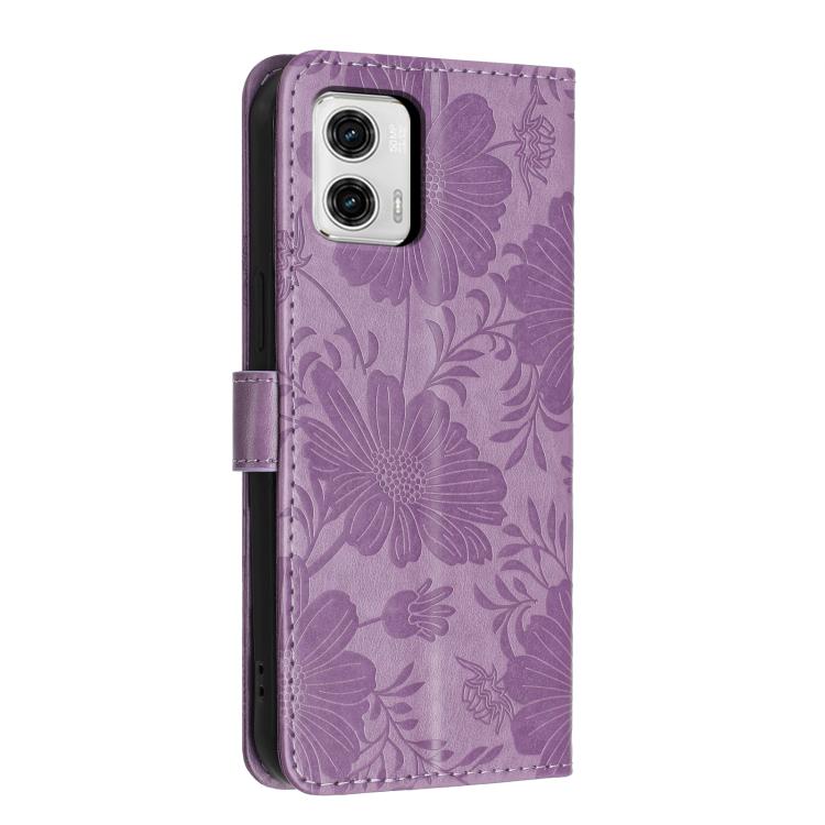 For Motorola Moto G73 Sunflower Embossed Vegan Leather Phone Case with Small Black Rope