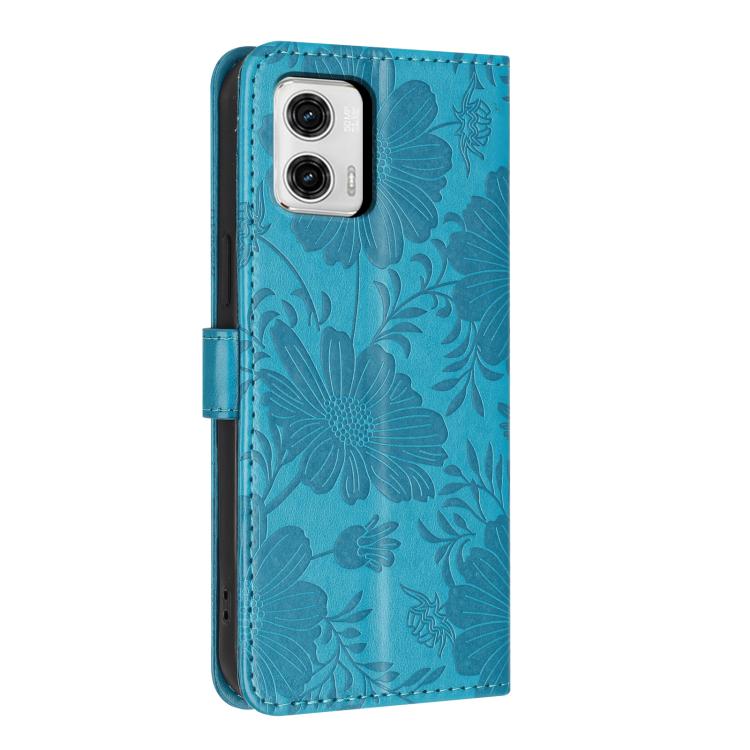 For Motorola Moto G73 Sunflower Embossed Vegan Leather Phone Case with Small Black Rope