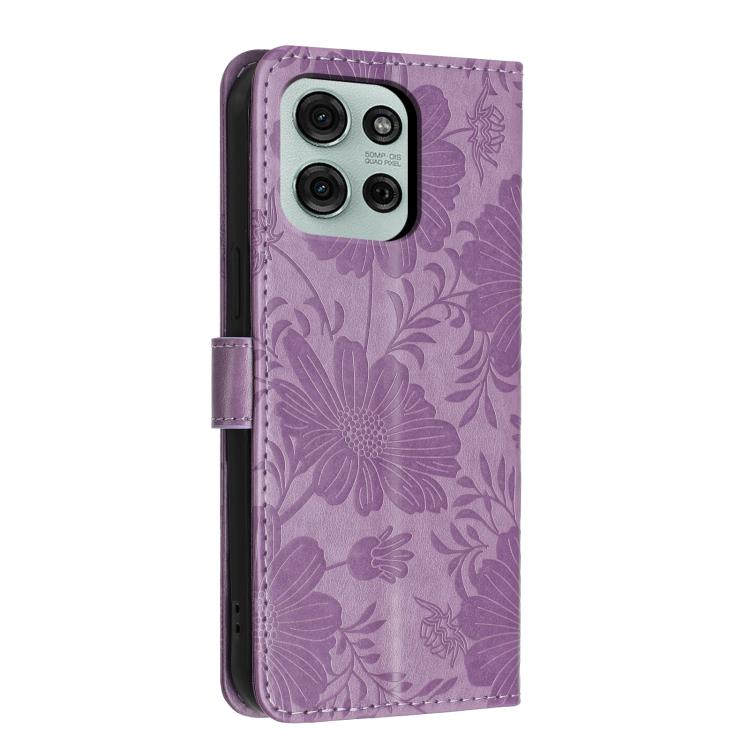 For Motorola Moto G75 5G Sunflower Embossed Vegan Leather Phone Case with Small Black Rope