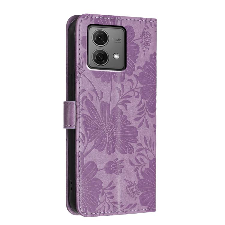 For Motorola Moto G84 Sunflower Embossed Vegan Leather Phone Case with Small Black Rope