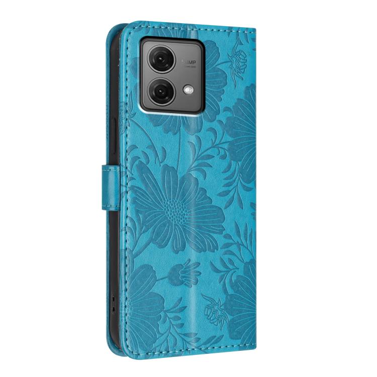 For Motorola Moto G84 Sunflower Embossed Vegan Leather Phone Case with Small Black Rope