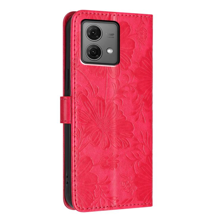 For Motorola Moto G84 Sunflower Embossed Vegan Leather Phone Case with Small Black Rope