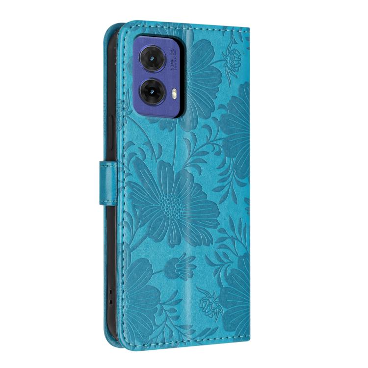 For Motorola Moto G85 Sunflower Embossed Vegan Leather Phone Case with Small Black Rope