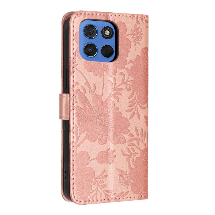 For Motorola Moto G100s 5G Sunflower Embossed Vegan Leather Phone Case with Small Black Rope