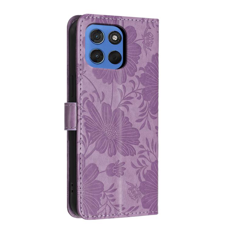 For Motorola Moto G100s 5G Sunflower Embossed Vegan Leather Phone Case with Small Black Rope