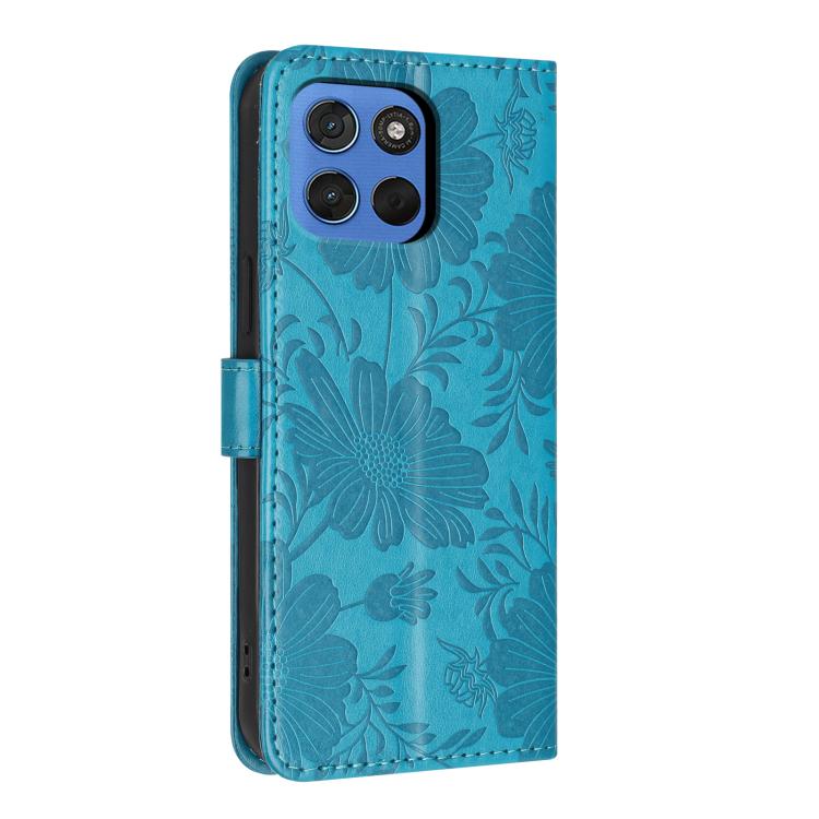 For Motorola Moto G100s 5G Sunflower Embossed Vegan Leather Phone Case with Small Black Rope