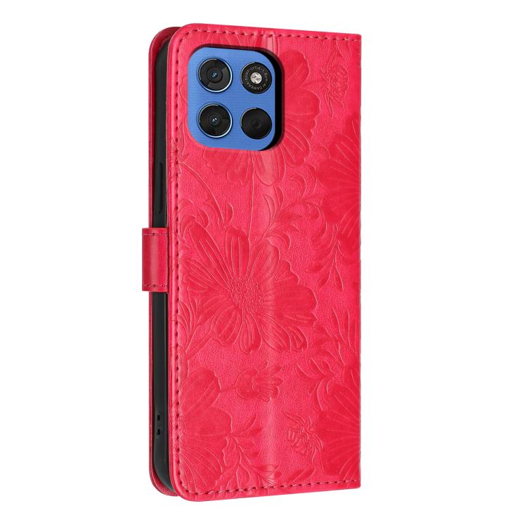 For Motorola Moto G100s 5G Sunflower Embossed Vegan Leather Phone Case with Small Black Rope
