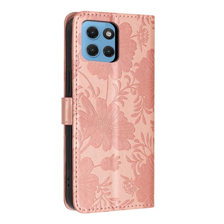 For Motorola Moto G17 Power 4G Sunflower Embossed Vegan Leather Phone Case with Small Black Rope