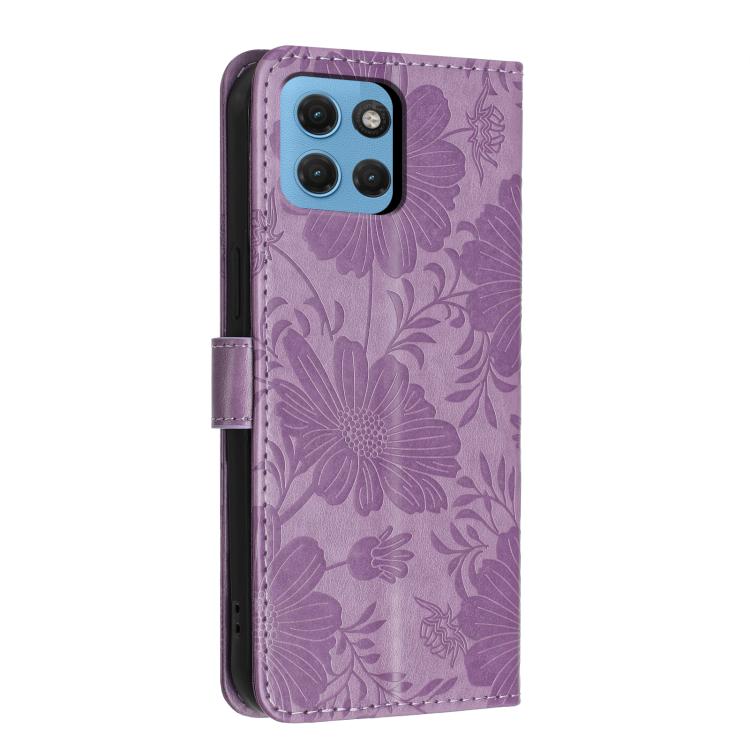 For Motorola Moto G17 Power 4G Sunflower Embossed Vegan Leather Phone Case with Small Black Rope