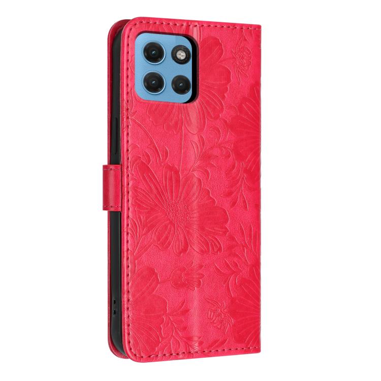 For Motorola Moto G17 Power 4G Sunflower Embossed Vegan Leather Phone Case with Small Black Rope