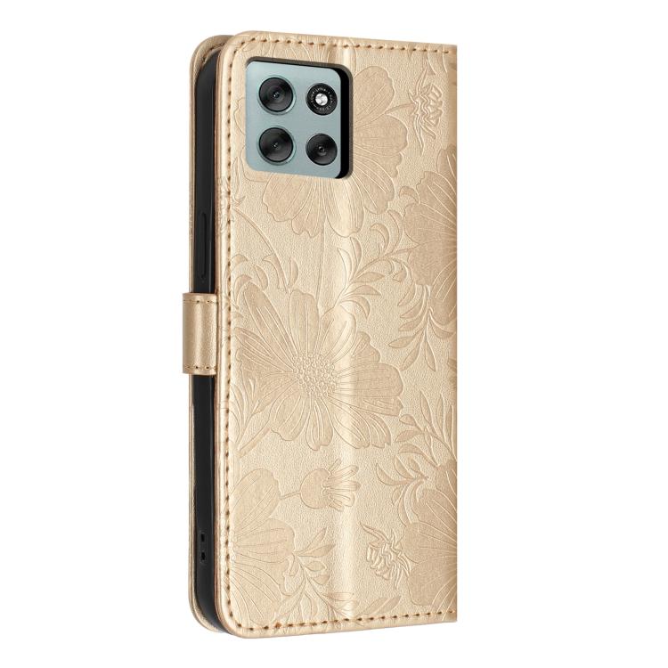 For Motorola Moto G36 5G Sunflower Embossed Vegan Leather Phone Case with Small Black Rope