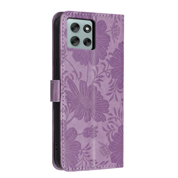 For Motorola Moto G36 5G Sunflower Embossed Vegan Leather Phone Case with Small Black Rope