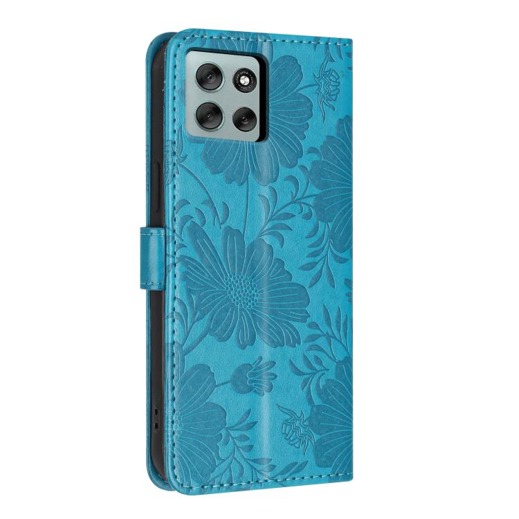 For Motorola Moto G36 5G Sunflower Embossed Vegan Leather Phone Case with Small Black Rope